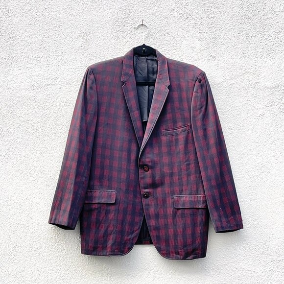 Vintage 60s Men's Aidem & Dess Chicago Red and Black Plaid Blazer Jacket 42S